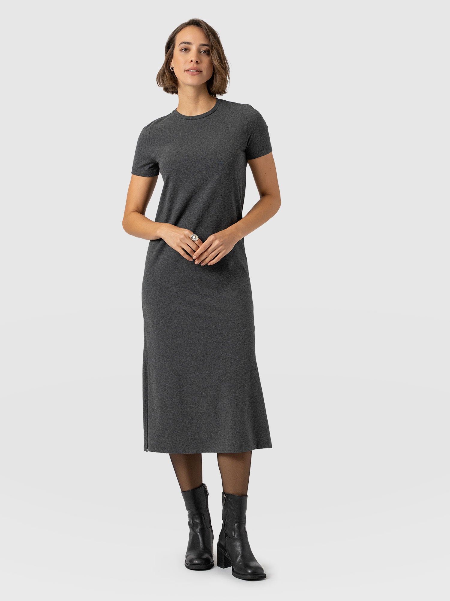 Easy T-Shirt Midi Dress - Charcoal - Women's Dresss | Saint + Sofia® USA